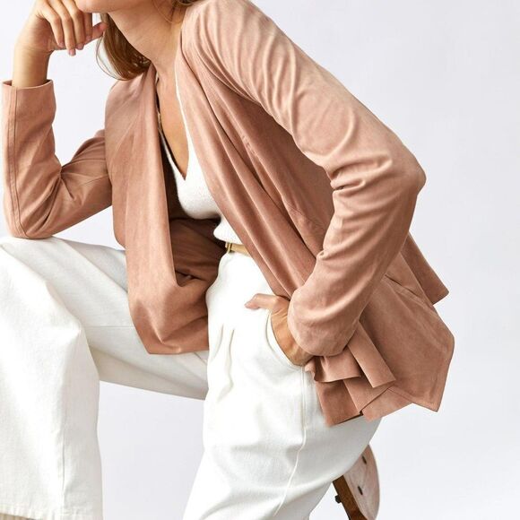 NWOT Anthropologie Hutch Draped Faux Suede Jacket Neutral Beige Large - Picture 6 of 16